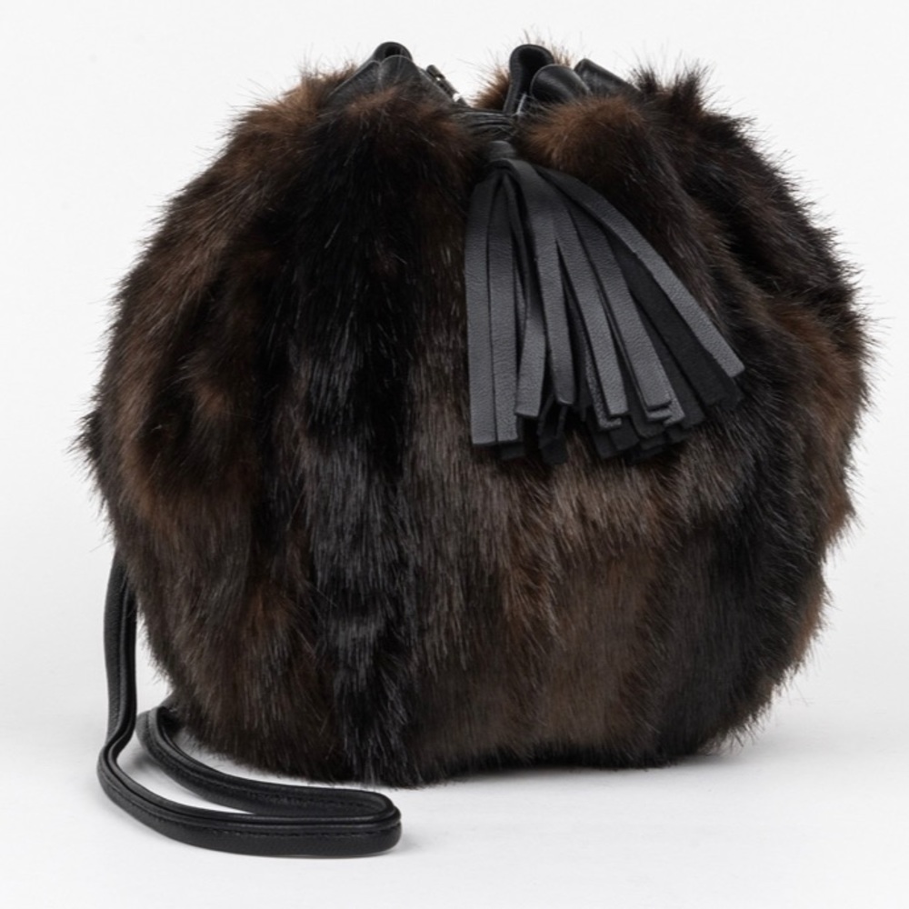 Fair fur and leather handbag